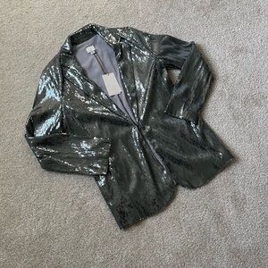 A New Day Women’s Gunmetal Silver Sequin Blazer Jacket Size XS NWT